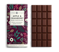 a bar of apple and cranberry, milk chocolate